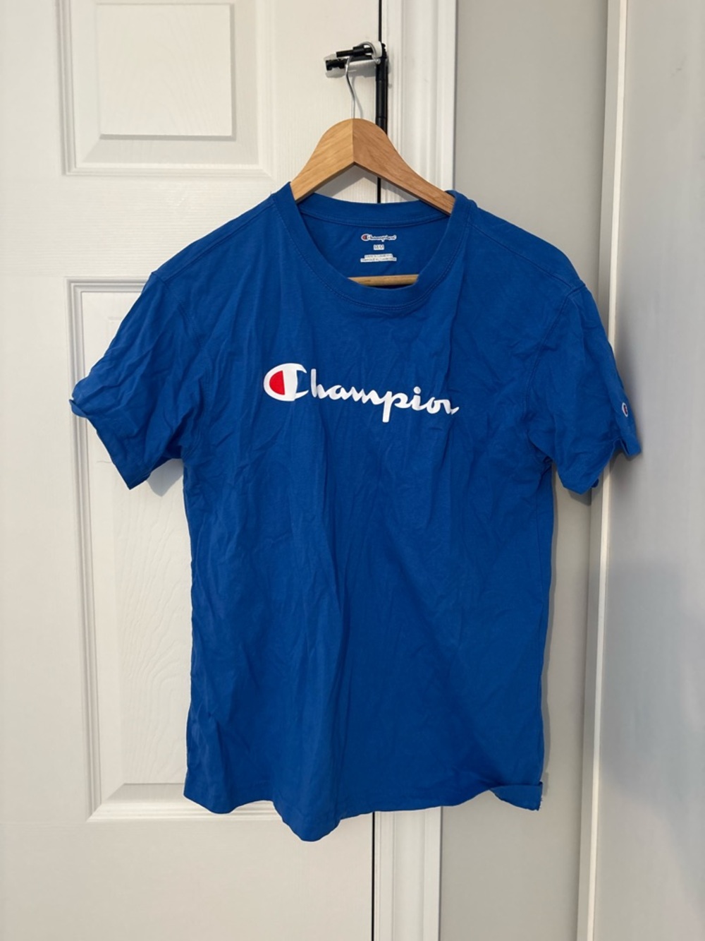 Champion womens Blue Logo Crew Neck T-Shirt
